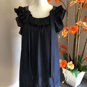 Navy Blue Ruffled Top